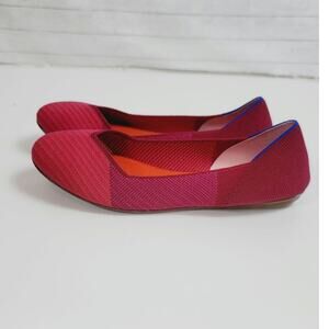Rothy's Red & Pink Knit Pointed-Toe Flats with Blue Trim. Love these, don’t fit.